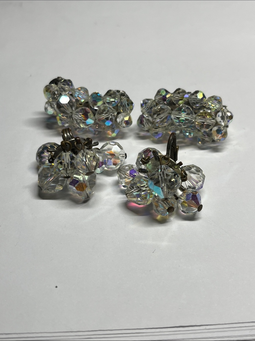 Aurora Crystal Cluster Clip-On Earrings - Clear AB Sparkle - Picture 6 of 7